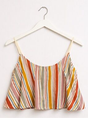 Windsor Striped Multicolor Ruffle-Hem Cami Crop Top